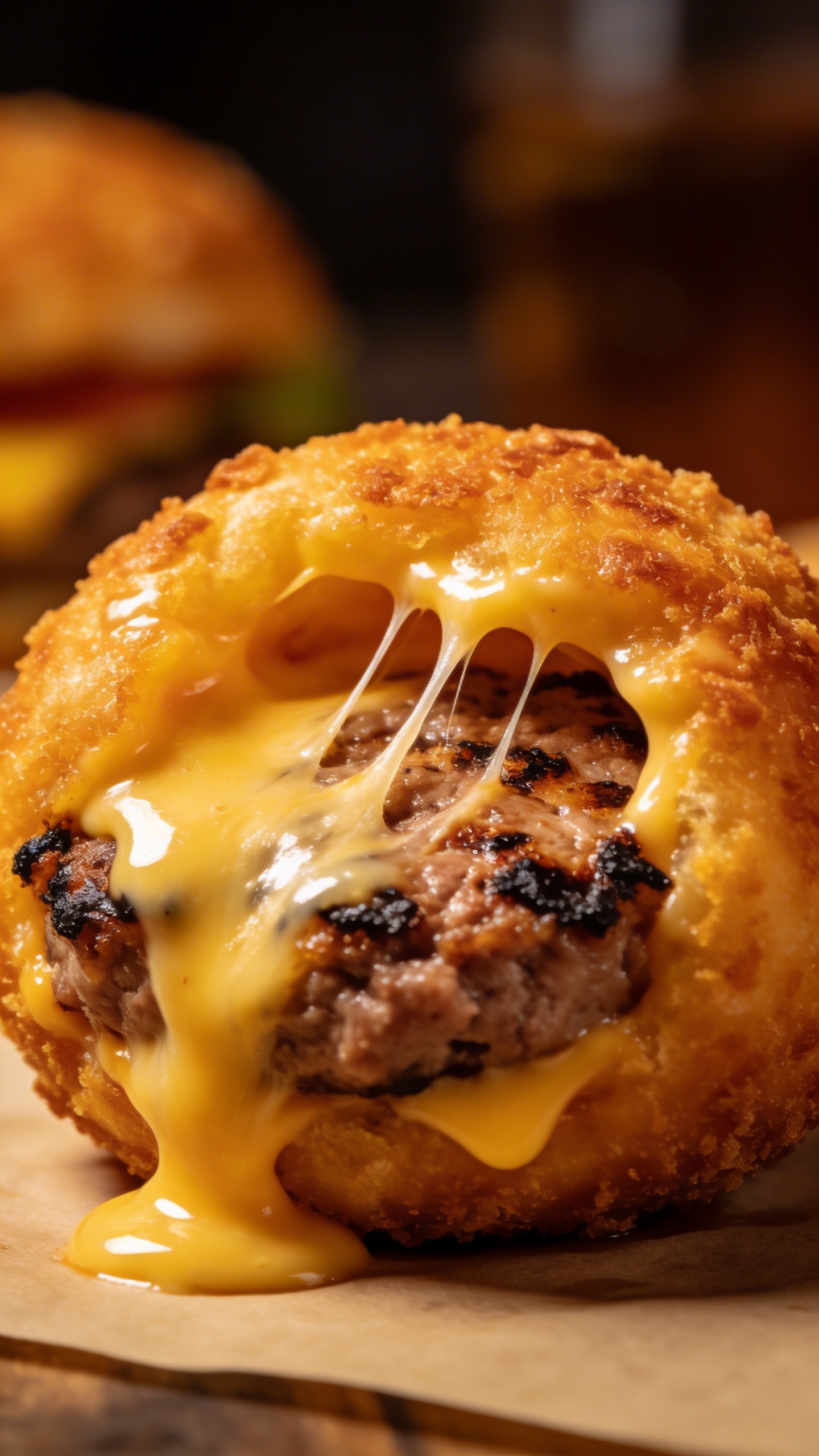 **Melted cheese stretching from single cheeseburger bomb**